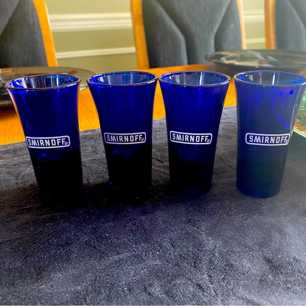Set of 4 blue glass vintage shot glasses
